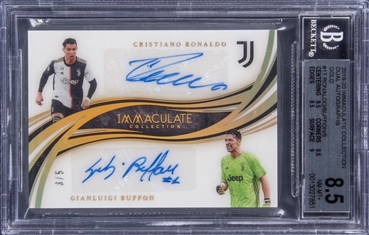 2019/20 Panini Immaculate Collection "Dual Autographs" Gold #17 Cristiano Ronaldo/Gianluigi Buffon Signed Card (#3/5) - BGS NM-MT+ 8.5/BGS 9